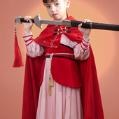 丢手绢中式 保暖外搭外出披风新年衣服 女童连帽丝绒斗篷外套长款