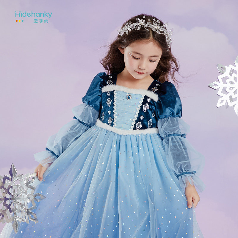 童装冰雪女王艾莎女童蓝色爱莎公主裙子原创秋冬网纱拼接连衣裙,童装/婴儿装/亲子装,连衣裙,淘宝优惠券,粉丝福利购,淘宝优惠卷