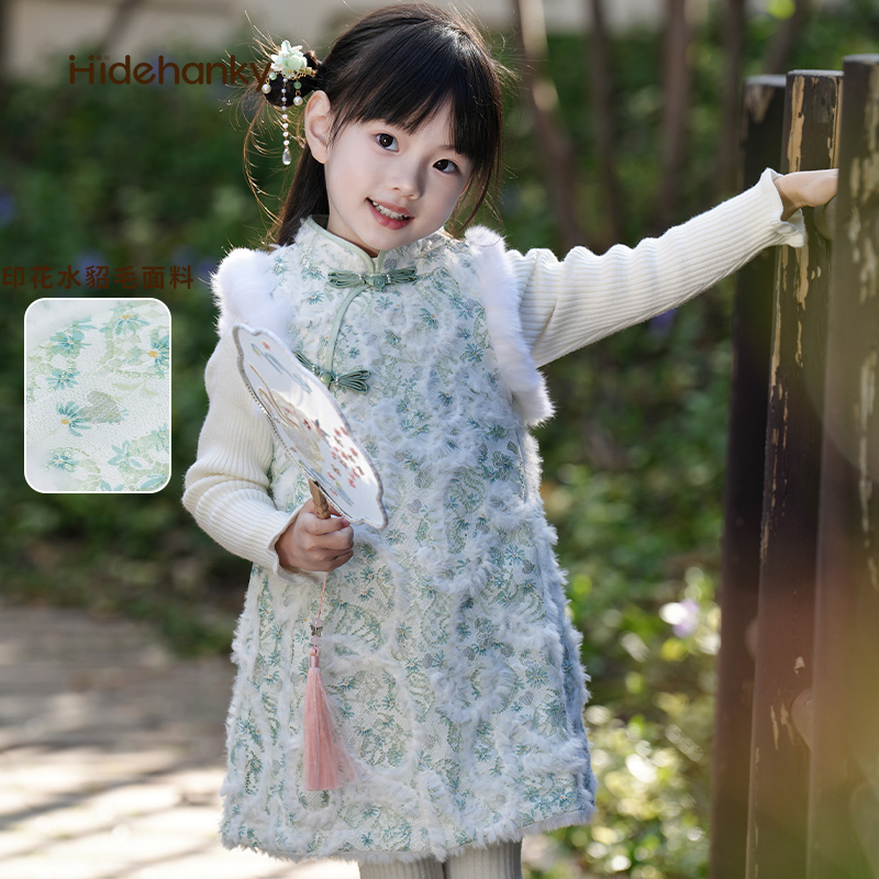 丢手绢重工钩花女童拜年服旗袍