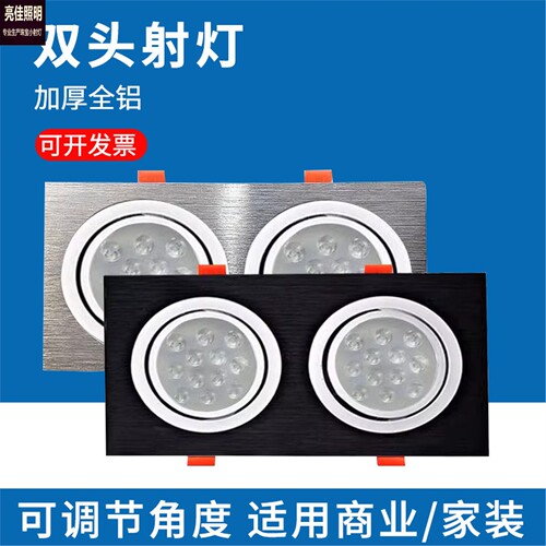 led筒灯嵌入式双孔吊顶斗胆灯双头射灯天花灯双排格栅灯长方形