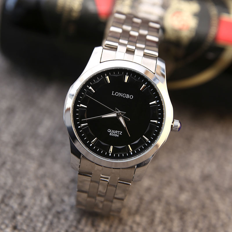 正品龙波手表男士机械钢带防水石英表男表时尚商务休闲学生表包邮