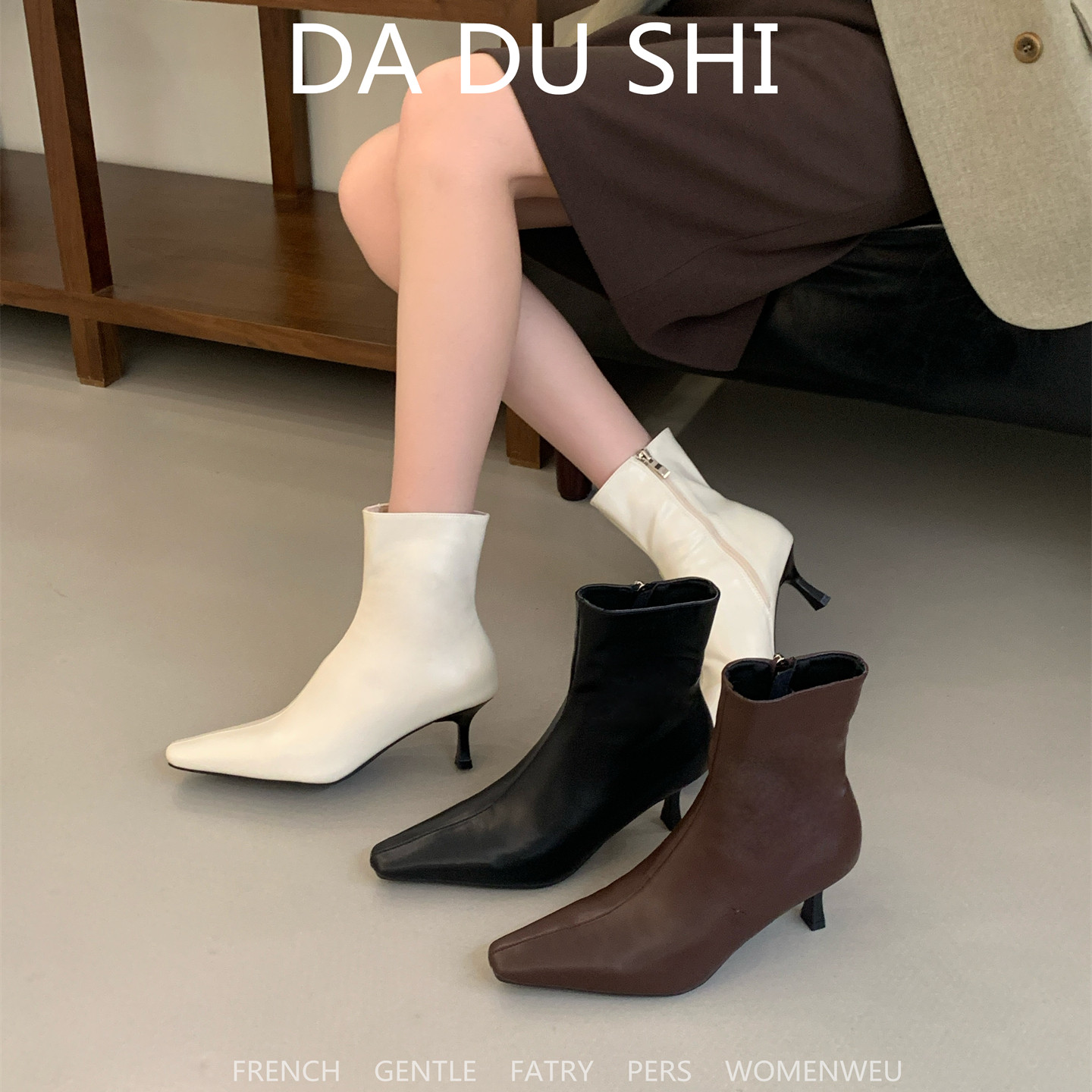 欧美尖头细跟短靴女秋季