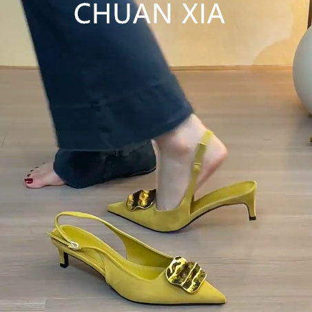 羊皮版~法式金属扣包头凉
