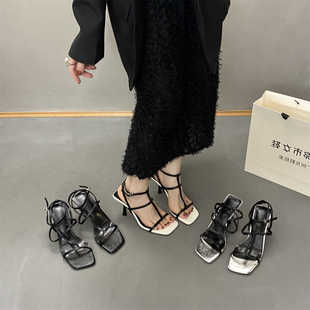 韩国罗马鞋 新款 2024夏季 方头露趾细高跟性感时尚 女凉鞋