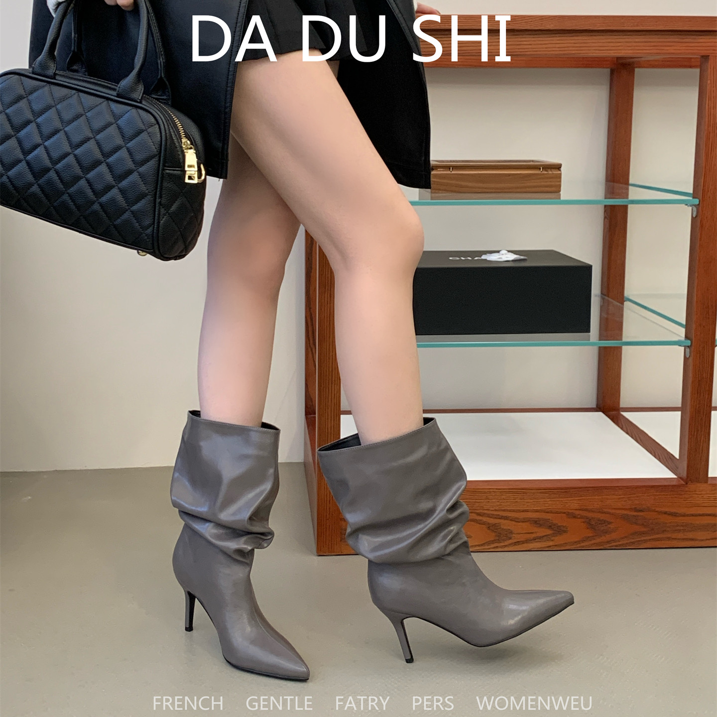 欧美风尖头高跟堆堆靴女2