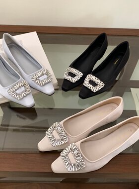 FengLiDa 法式水钻方头鞋内增高百搭通勤鞋浅口软底鞋简约气质