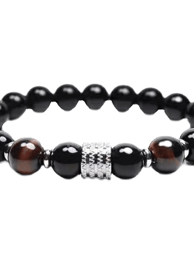 黑曜石手链男潮ins猫眼石手串小众潮流复古转运珠男生串珠男手镯