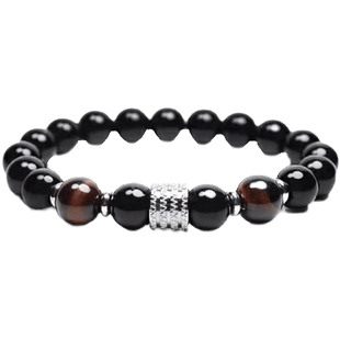 黑曜石手链男潮ins猫眼石手串小众潮流复古转运珠男生串珠男手镯