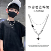 双层叠戴芒星项链男孩潮个性 儿童嘻哈街舞走秀配饰男孩高级感吊坠