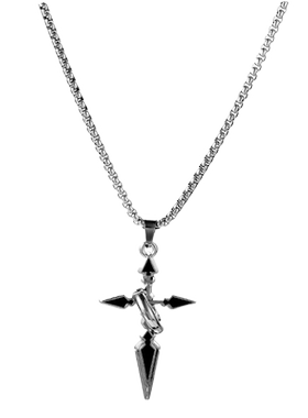 钛钢珍珠链男十字架项链吊坠