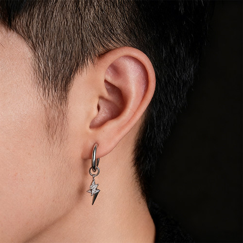 耳环男潮闪电耳坠银色无耳洞