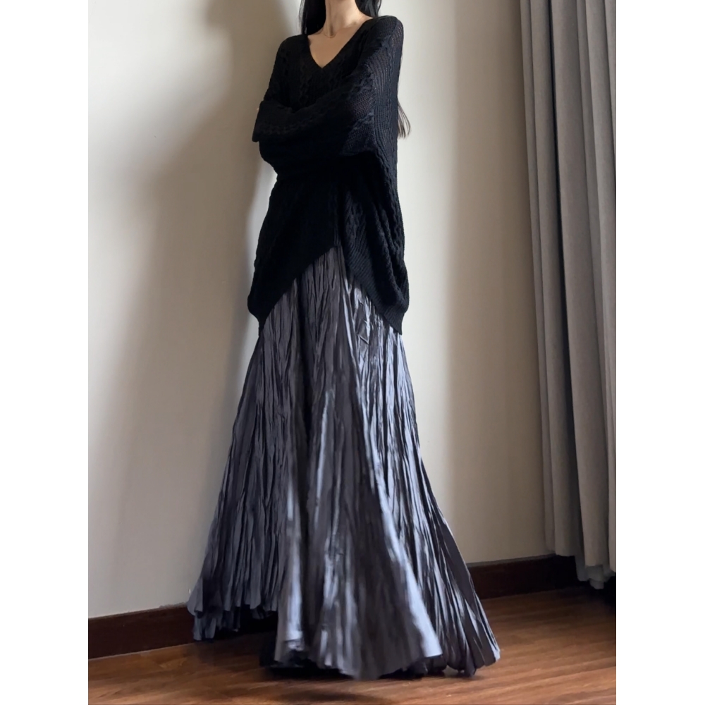 高级灰褶皱半身裙秋冬深灰色