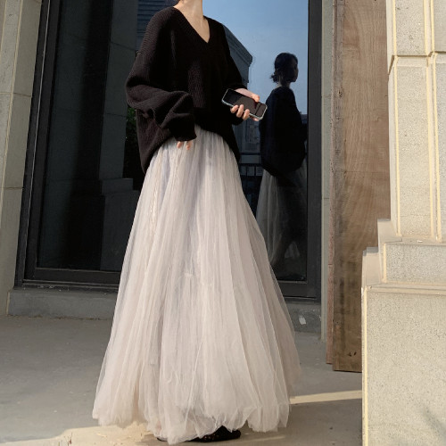 长款莎莎网纱金丝绒半身裙蓬松