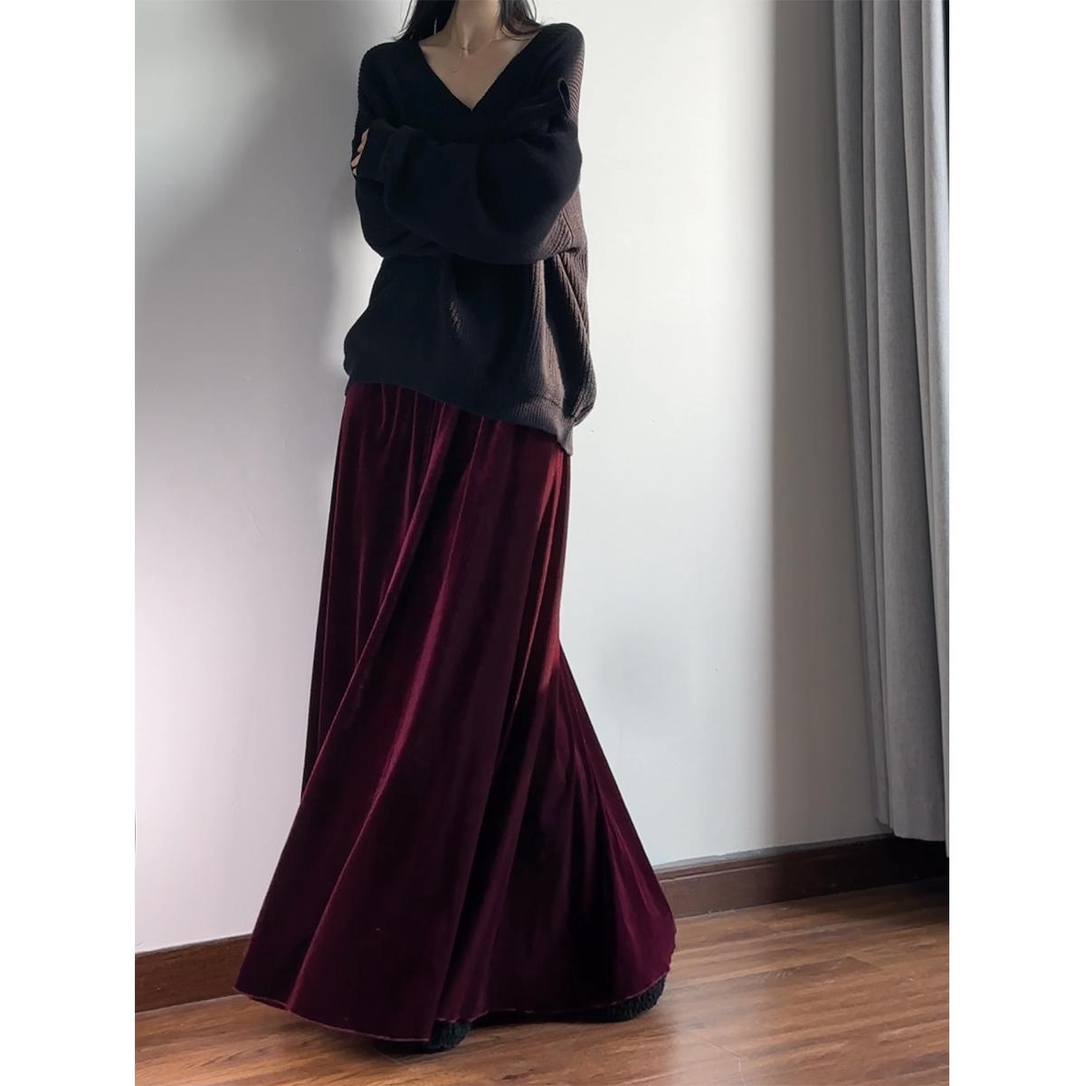 半身裙加厚金丝绒A版长裙简约冬