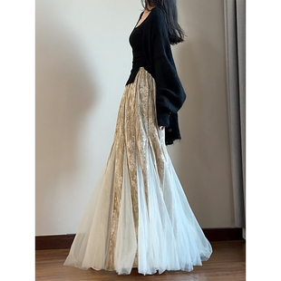 读衣术梨型身材伯克利裙 新中式巨好看秋半身裙 约会不规则网纱裙