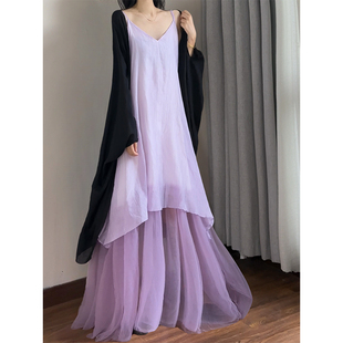 读衣术假两件网纱拼接吊带裙艺术生文艺穿搭裙子超好看独特连衣裙