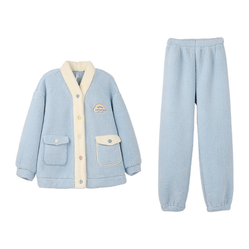 安之伴珊瑚绒睡衣女冬季加绒加厚家居服可爱宽松保暖套装可外穿