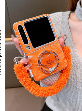 ins橙色潮牌英文磁吸支架适用华为PuraX手机壳三星zflip7折叠屏pocket2网红OPPOfindN3flip女款手提链条斜挎