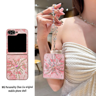 Zflip5新款 折叠屏W24Flip女款 手提W23Flip链条Zflip4斜挎 个性 ins小众风烟花钻适用三星Zflip6手机壳网红同款