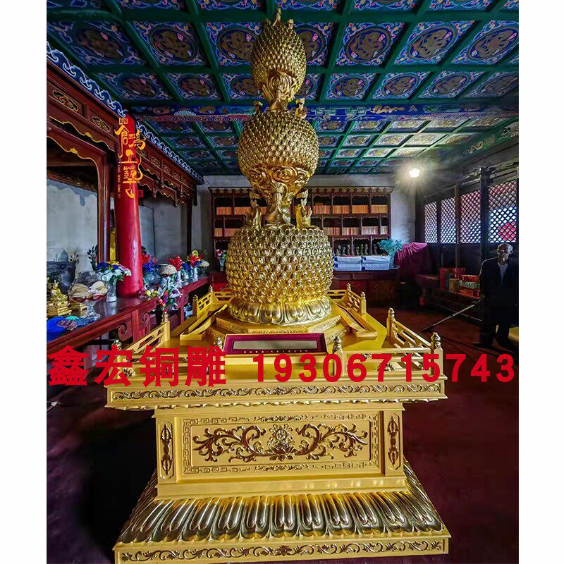 定制纯铜千佛塔雕塑寺庙殿内铸铜宝塔摆件三层多层塔尖舍利塔定制