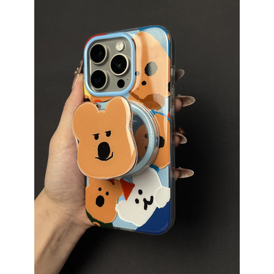 趣味可爱ins柿子椒熊磁吸支架适用iPhone16Promax苹果15/14手机壳13双层imd高级感日韩小众卡通创意新款