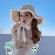 超仙可折叠飘带大檐草帽女夏防晒遮阳透气甜美海边出游沙滩太阳帽