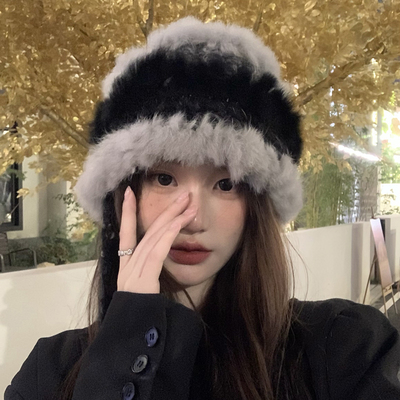 2025新款小川西兔毛针织护耳帽