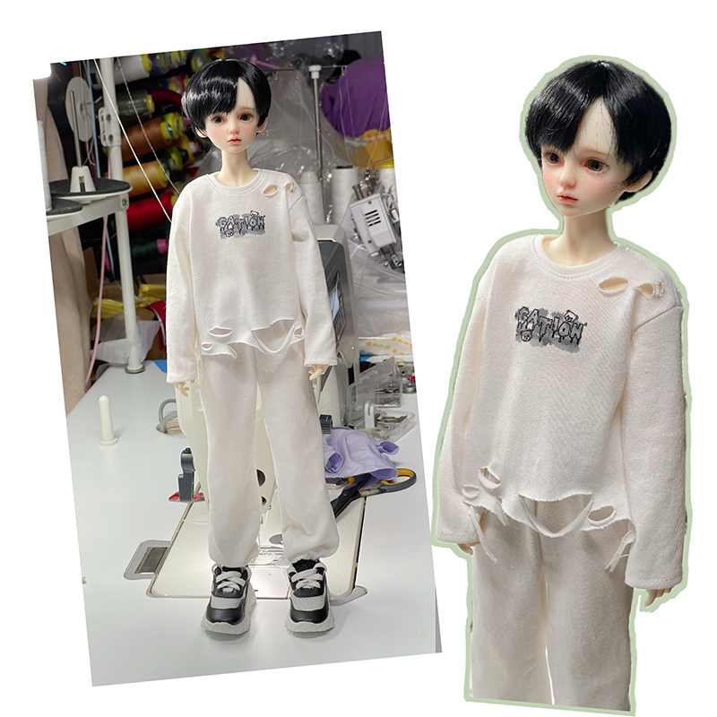 肥仔大佬4分bjd割烂破洞长袖卫衣娃衣4分dfh纤细体上衣卫衣