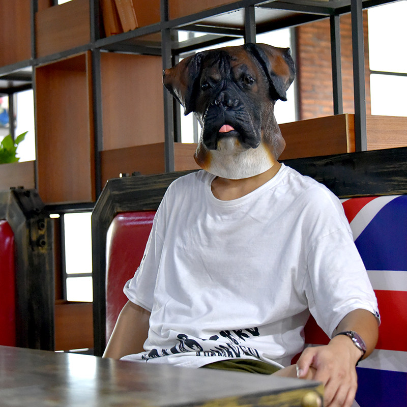 新品斗牛犬狗头动物面具 派对演出乳胶头套 万圣节酒吧气氛道具