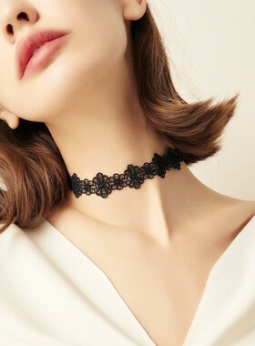 韩国黑色蕾丝颈链项链