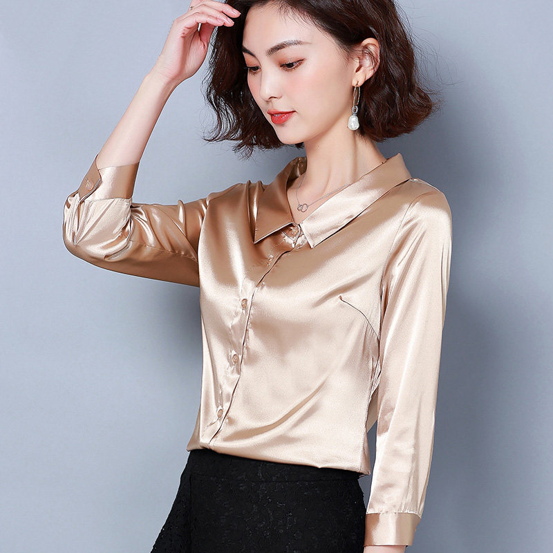 春装冰丝雪纺打底衫衬衣女七分袖2020新款很仙的上衣百搭洋气衬衫