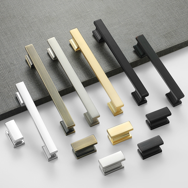 现代简约北欧衣柜门金色铜色抽屉拉手黑色加长美式锌合金橱柜把手