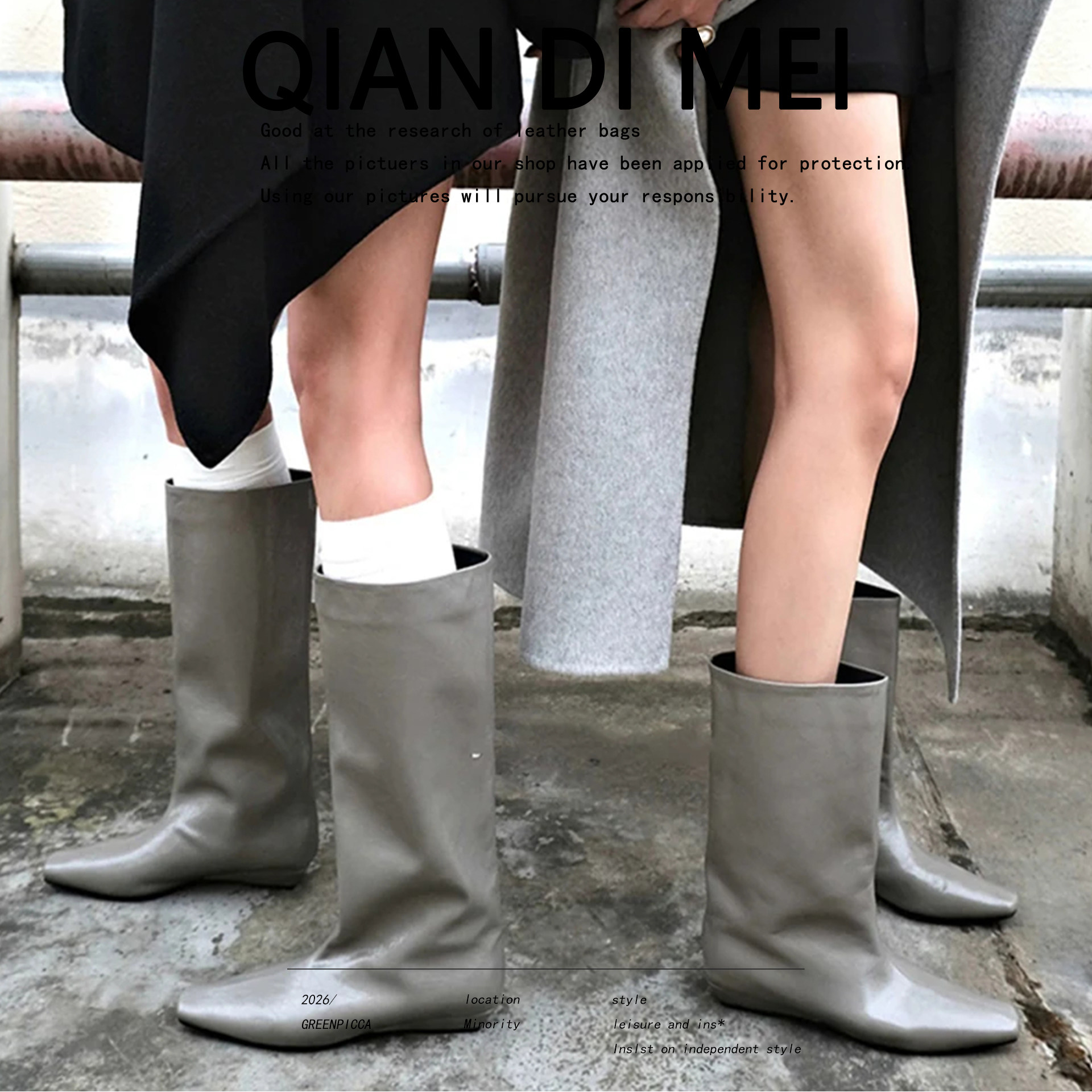 牛皮版~内增高方头高筒坡跟骑士靴女2026新款低跟套筒不过膝长靴