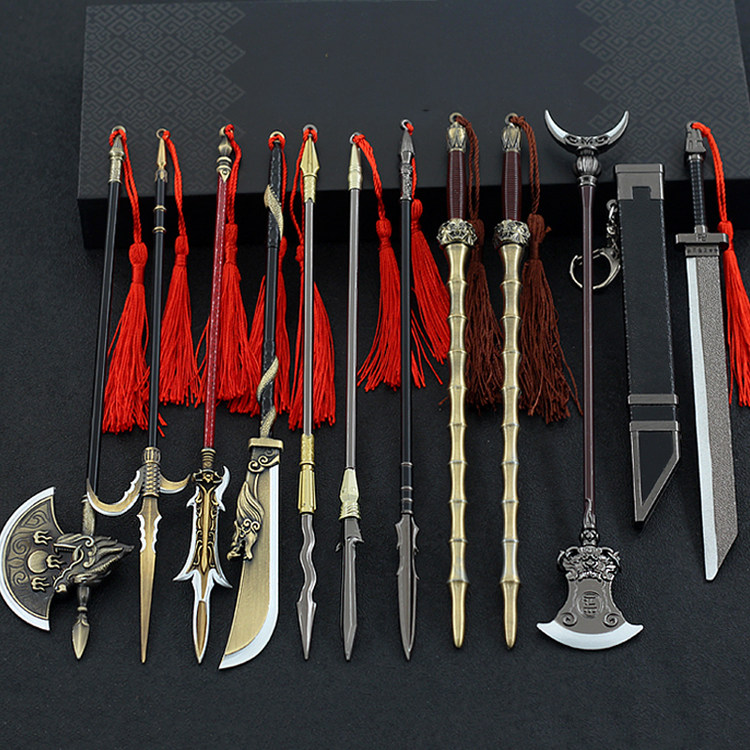 水浒传周边英雄兵器呼延灼双鞭雌雄虎眼鞭金属武器模型摆件22cm