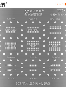 DDR1/2/3/4/5X/GDDR6植锡网BGA190/180/170/128/96/84/78/60钢网