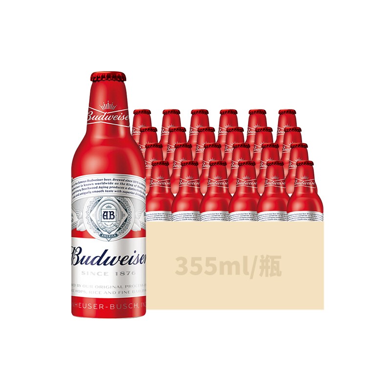 Budweiser/百威啤酒355ml铝罐24瓶国产红百威拉格啤酒 百威红铝罐 酒类 啤酒 原图主图