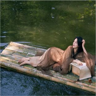 小竹筏竹排船网红拍照主播写真舞台道具羊皮推进器竹竿撑钓捕鱼船