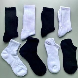 外贸日单男女款 纯色黑白街头潮牌运动袜 全棉中高筒加厚毛巾底经典