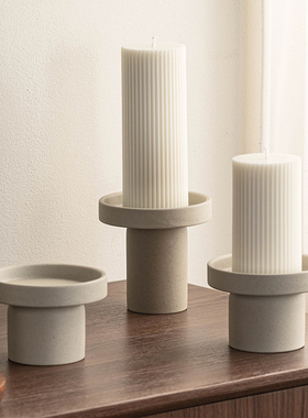 简约复古陶瓷烛台托盘香薰蜡烛台座高级感高脚底座轻奢氛围感摆件