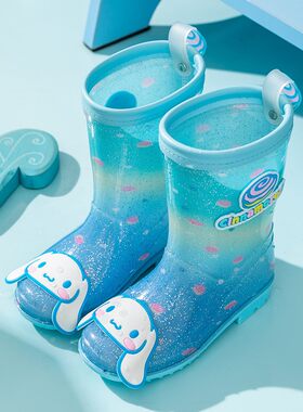 玉桂狗儿童雨鞋可爱卡通中低筒