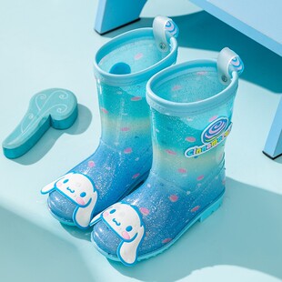大耳狗儿童雨鞋可爱卡通中低筒女玉桂狗幼儿园玉桂狗小孩水晶雨靴