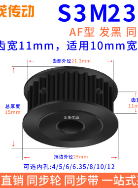 同步带轮S3M23齿钢发黑AF槽宽11内孔4 5 6 8 10 12同步轮45#钢S3M