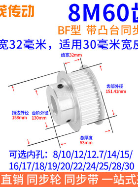 8M60齿同步带轮BF型带凸台齿宽32内孔12 19 20 22 24 25 28同步轮