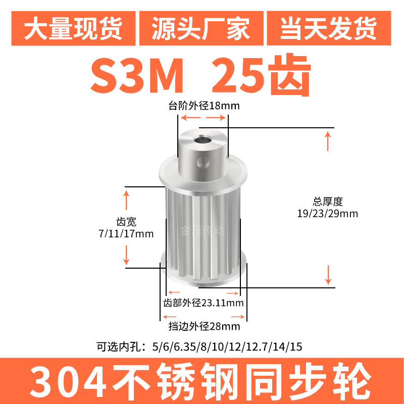 S3M25齿宽7/11/17同步轮内孔d56.358TS同步带轮304不锈钢带轮防锈