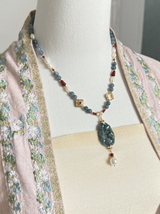 朱山 危料翡翠山水牌璎珞项链多宝珍珠 汉服原创国风手作 春不晚