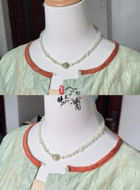 春不晚手作岫玉璎珞无金属项链女锁骨链颈链复古小众设计感新款