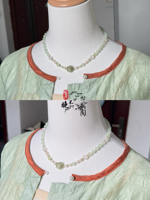 春不晚手作岫玉璎珞无金属项链女锁骨链颈链复古小众设计感新款