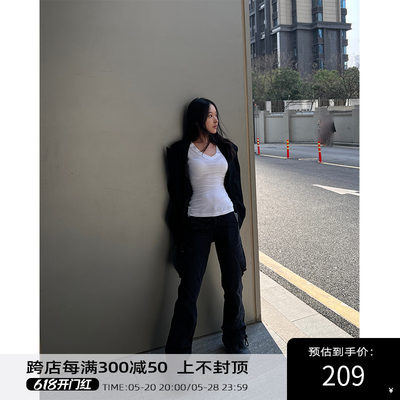 Angelapopewang 时尚百搭白色V领天丝莫代尔短袖T恤美式辣妹风格