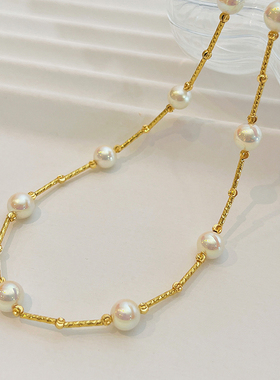 akoya珍珠项链天女2025新款爆款满天星轻奢小众锁骨链法式复古18k