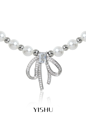 蝴蝶结吊坠珍珠项链满天星女款2025新款爆款轻奢小众高级感毛衣链